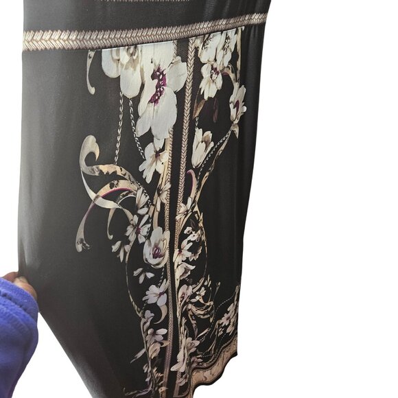 Black Floral Maxi Dress With Strappy Back & Snake Print Trim L - Picture 3 of 9